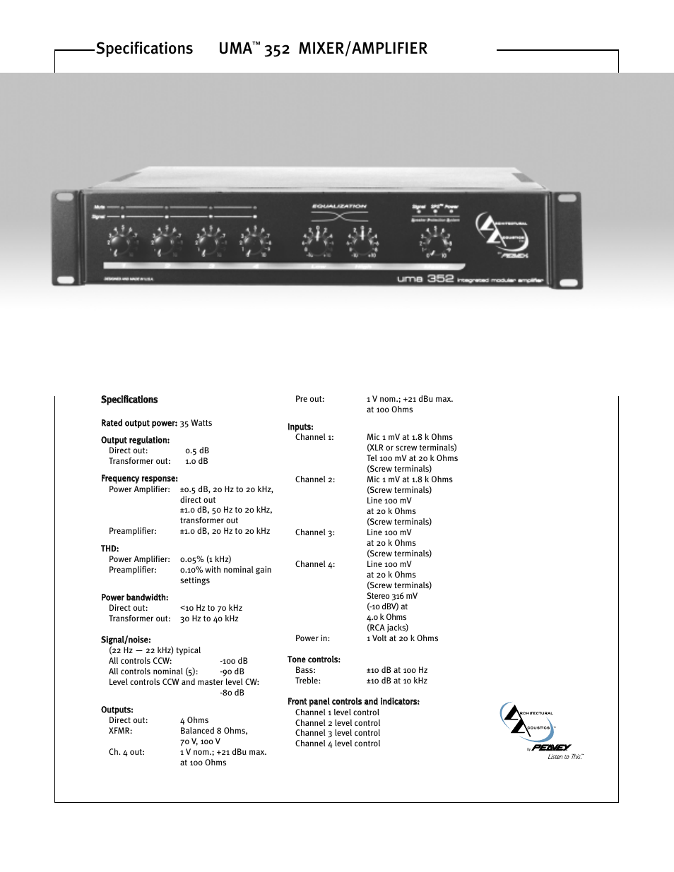 Peavey UMA 352 User Manual | 4 pages