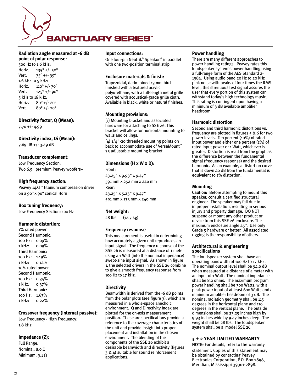 Peavey SSE 26 User Manual | Page 2 / 12
