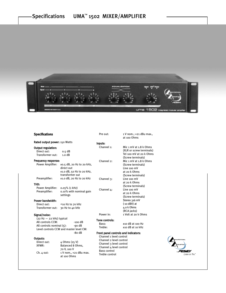 Peavey UMA 1502 User Manual | 4 pages