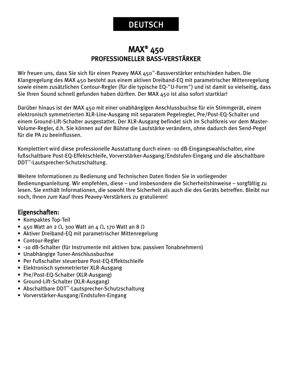 Mma ax x, Deutsch | Peavey Max 450 User Manual | Page 22 / 28