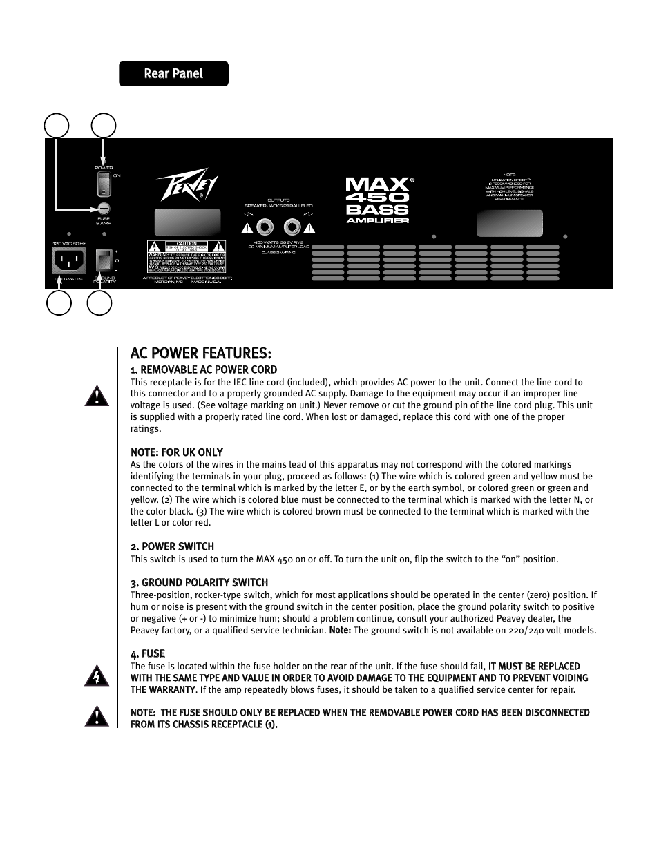 Aac c p po ow we er r ffe ea at tu ur re es s | Peavey Max 450 User Manual | Page 5 / 28