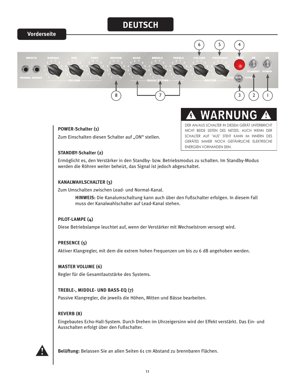 Warnung, Deutsch | Peavey 50 410 User Manual | Page 11 / 24