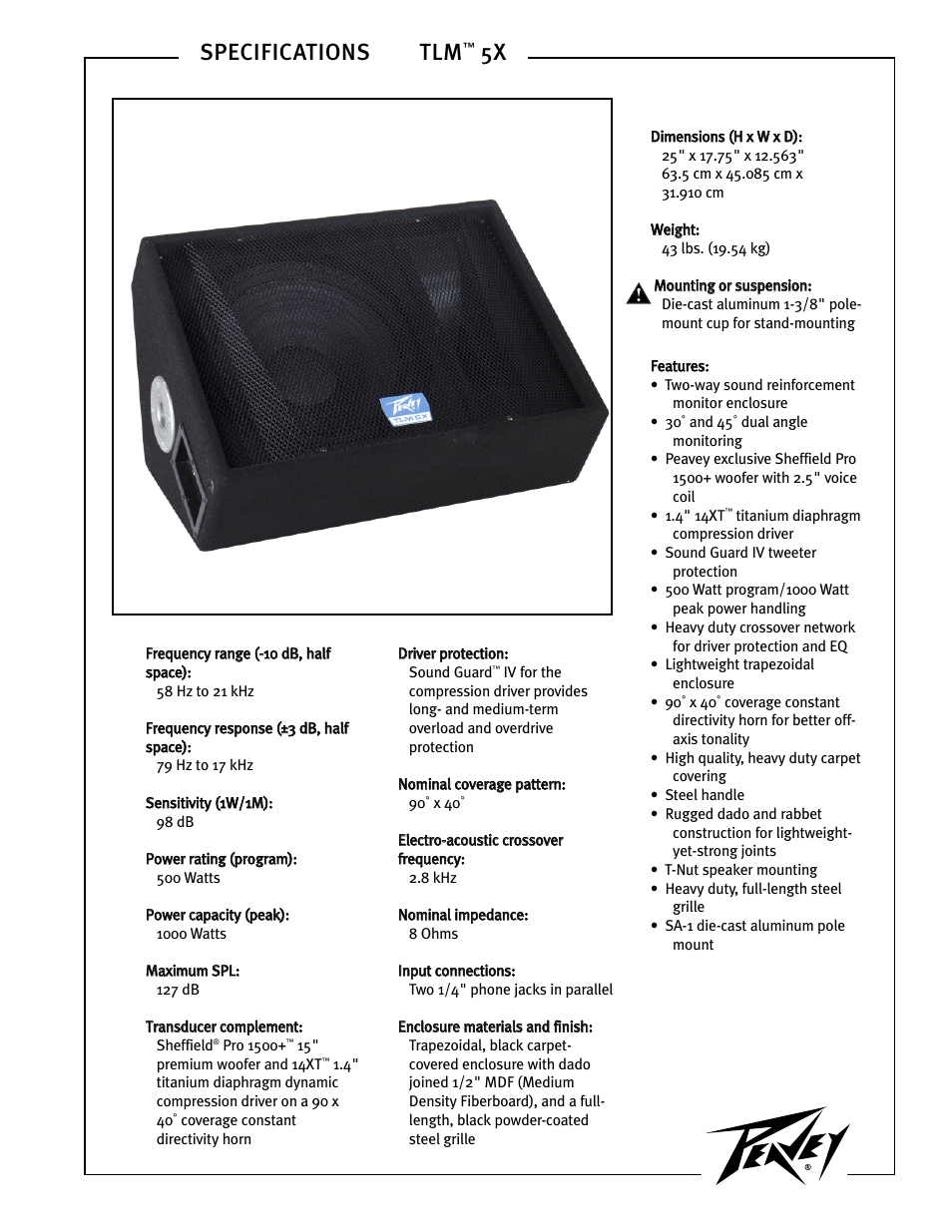 Peavey TLM 5X User Manual | 2 pages