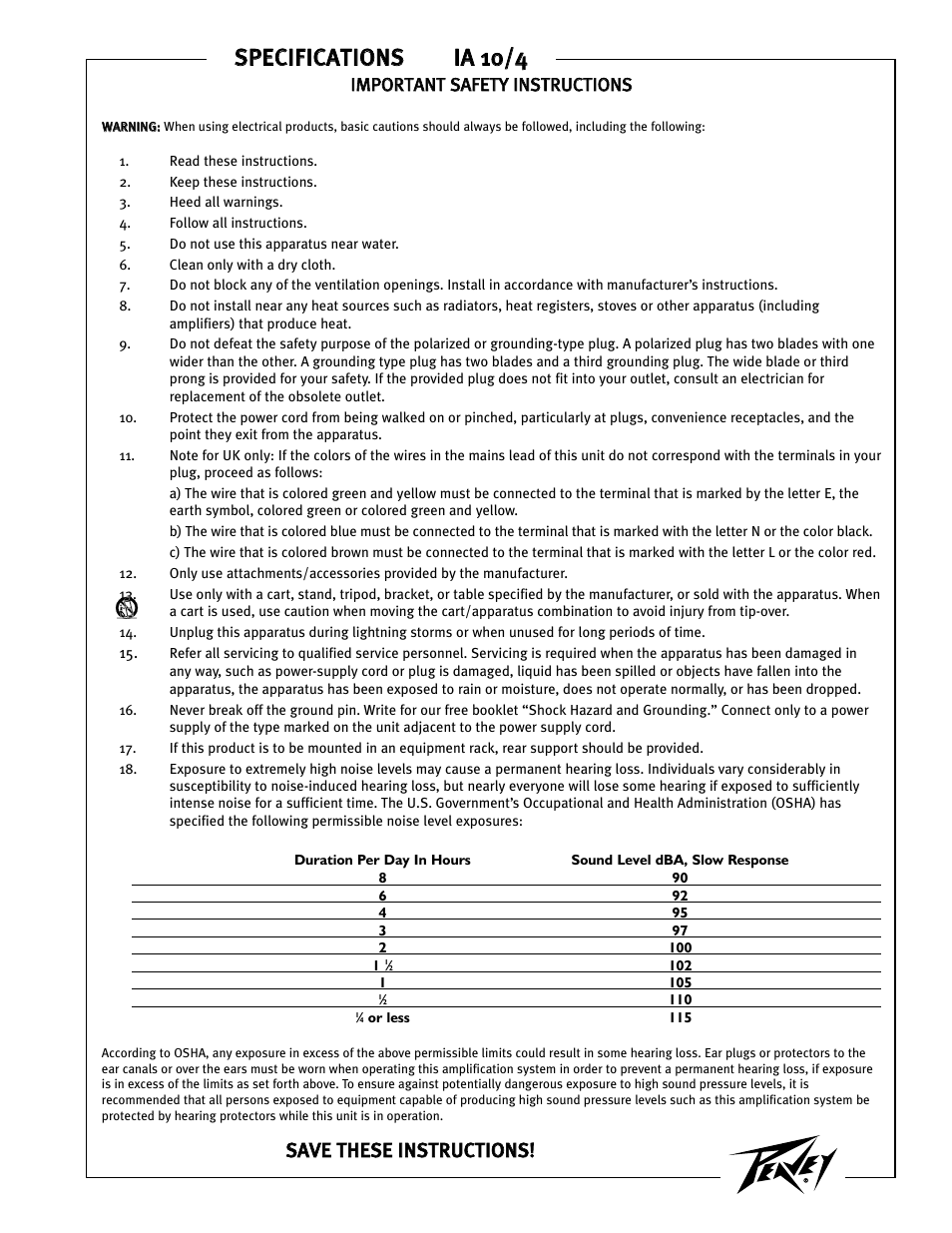 Peavey IA 10/4 User Manual | Page 2 / 2