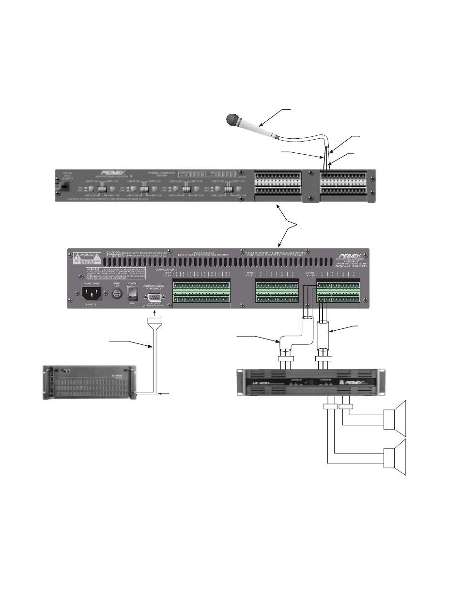 Wiring diagram, Mediamatrix system with microphone preamp | Peavey 646-049 User Manual | Page 10 / 20