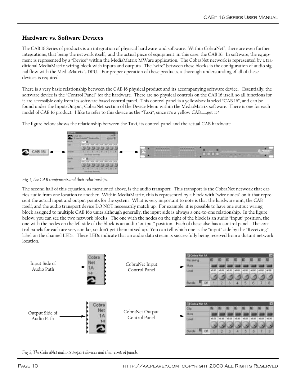 Hardware vs. software devices, The cab, Components and their relationships (figure 1) | The cobranet | Peavey COBRANET AUDIO BRIDGE CAB 16D User Manual | Page 10 / 41