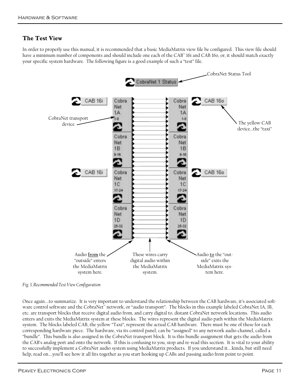 The test view, Recommended test view configuration (figure 3) | Peavey COBRANET AUDIO BRIDGE CAB 16D User Manual | Page 11 / 41