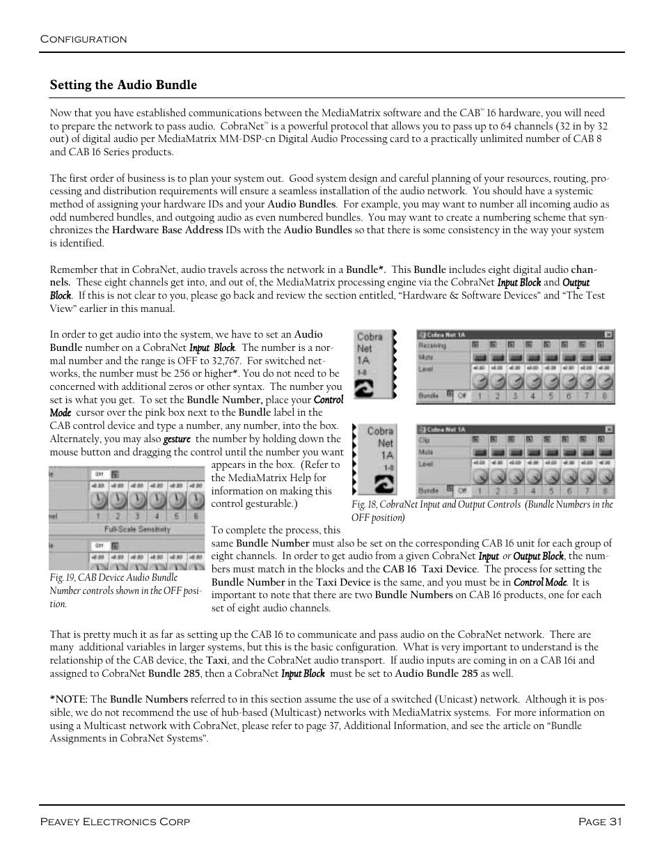 Setting the audio bundle, Setting the cobranet audio bundle | Peavey COBRANET AUDIO BRIDGE CAB 16D User Manual | Page 31 / 41