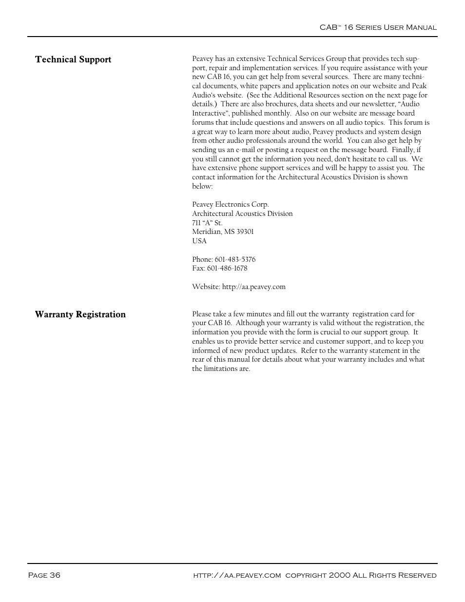 Peavey COBRANET AUDIO BRIDGE CAB 16D User Manual | Page 36 / 41