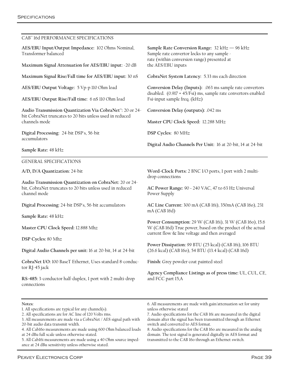 General | Peavey COBRANET AUDIO BRIDGE CAB 16D User Manual | Page 39 / 41