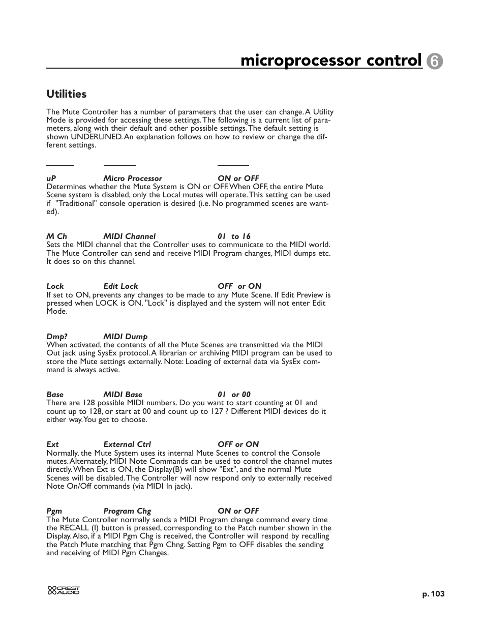 Microprocessor control, Utilities | Peavey X-VCA User Manual | Page 103 / 142