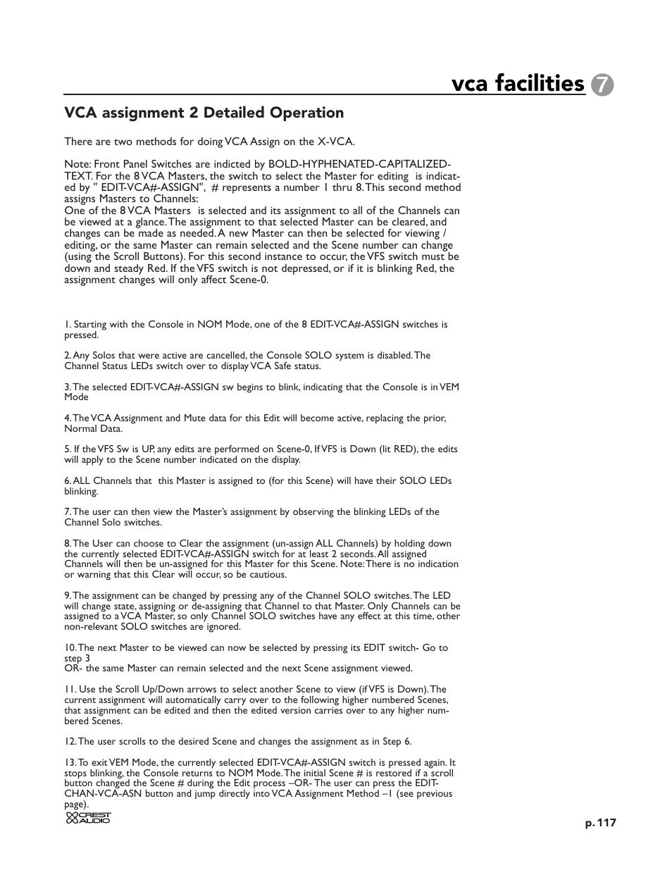 Vca facilities, Vca assignment 2 detailed operation | Peavey X-VCA User Manual | Page 117 / 142