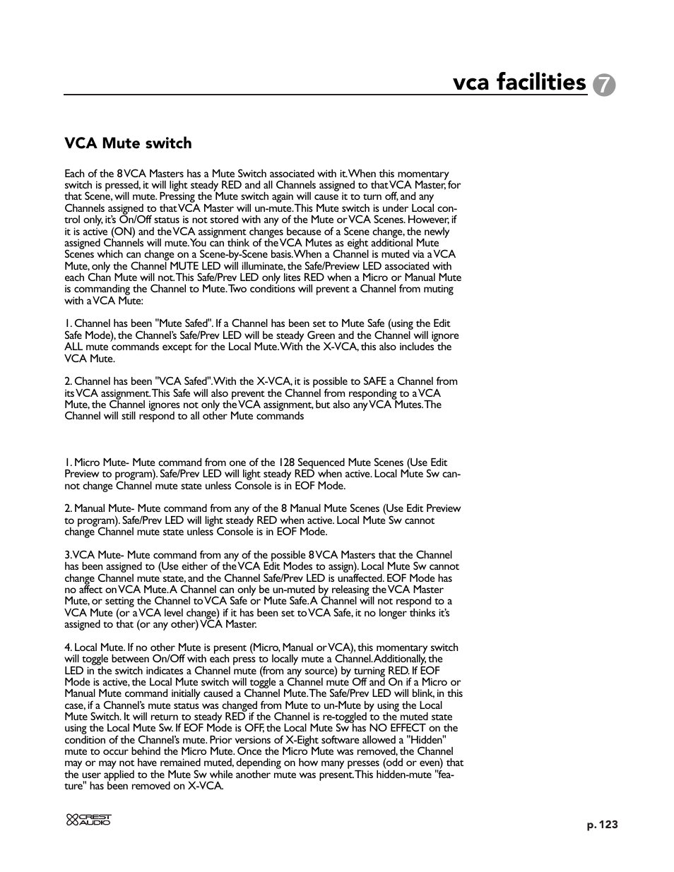 Vca facilities | Peavey X-VCA User Manual | Page 123 / 142