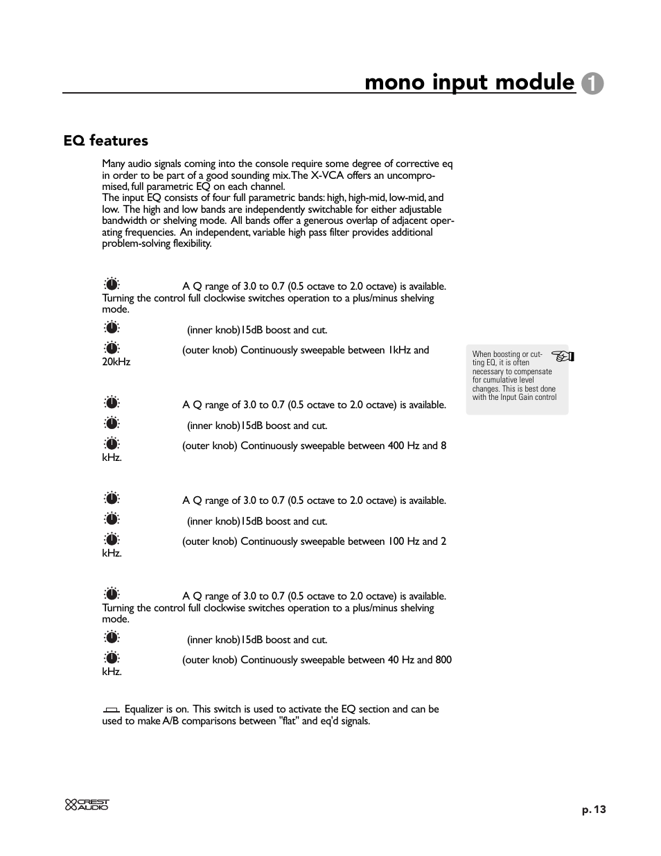 Mono input module | Peavey X-VCA User Manual | Page 13 / 142