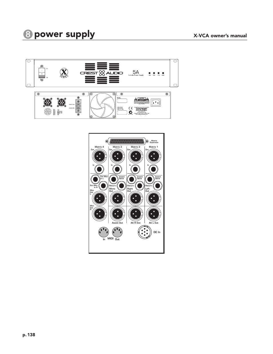 Power supply, X-vca owner’s manual, Model 5a power supply | P. 138 | Peavey X-VCA User Manual | Page 138 / 142