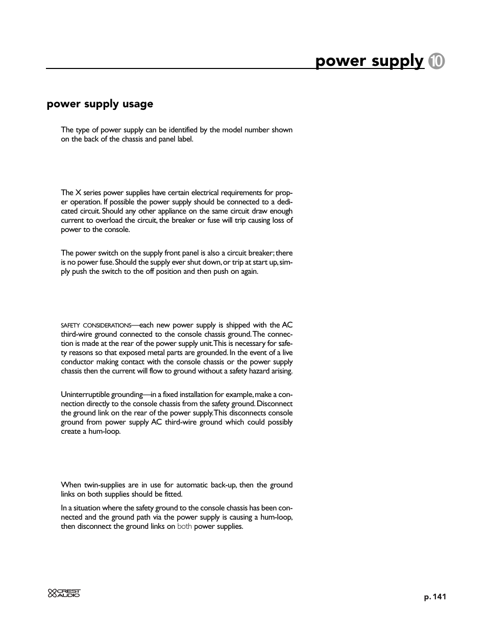 Power supply | Peavey X-VCA User Manual | Page 141 / 142