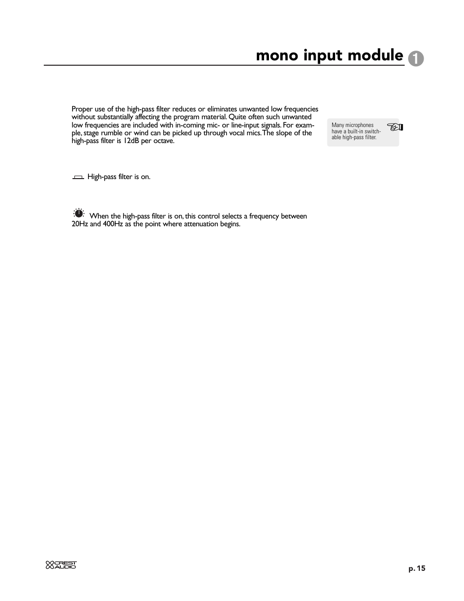 Mono input module | Peavey X-VCA User Manual | Page 15 / 142