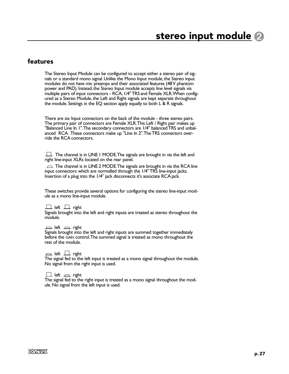 Stereo input module | Peavey X-VCA User Manual | Page 27 / 142