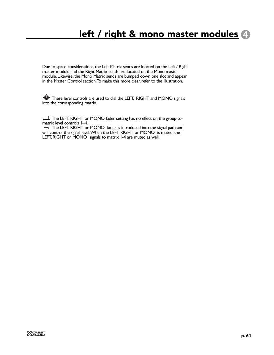 Left / right & mono master modules | Peavey X-VCA User Manual | Page 61 / 142