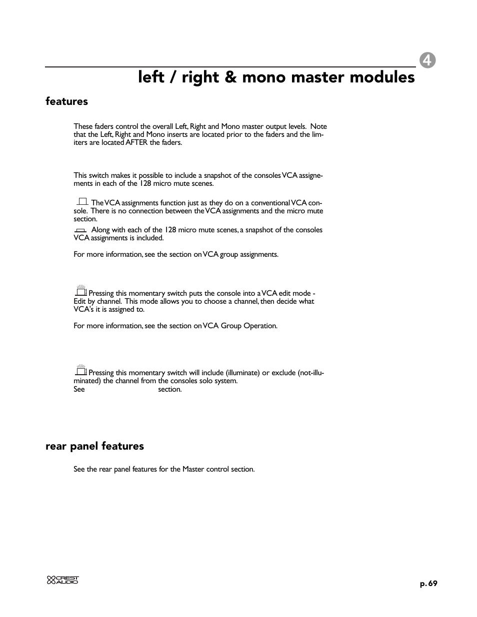 Left / right & mono master modules | Peavey X-VCA User Manual | Page 69 / 142