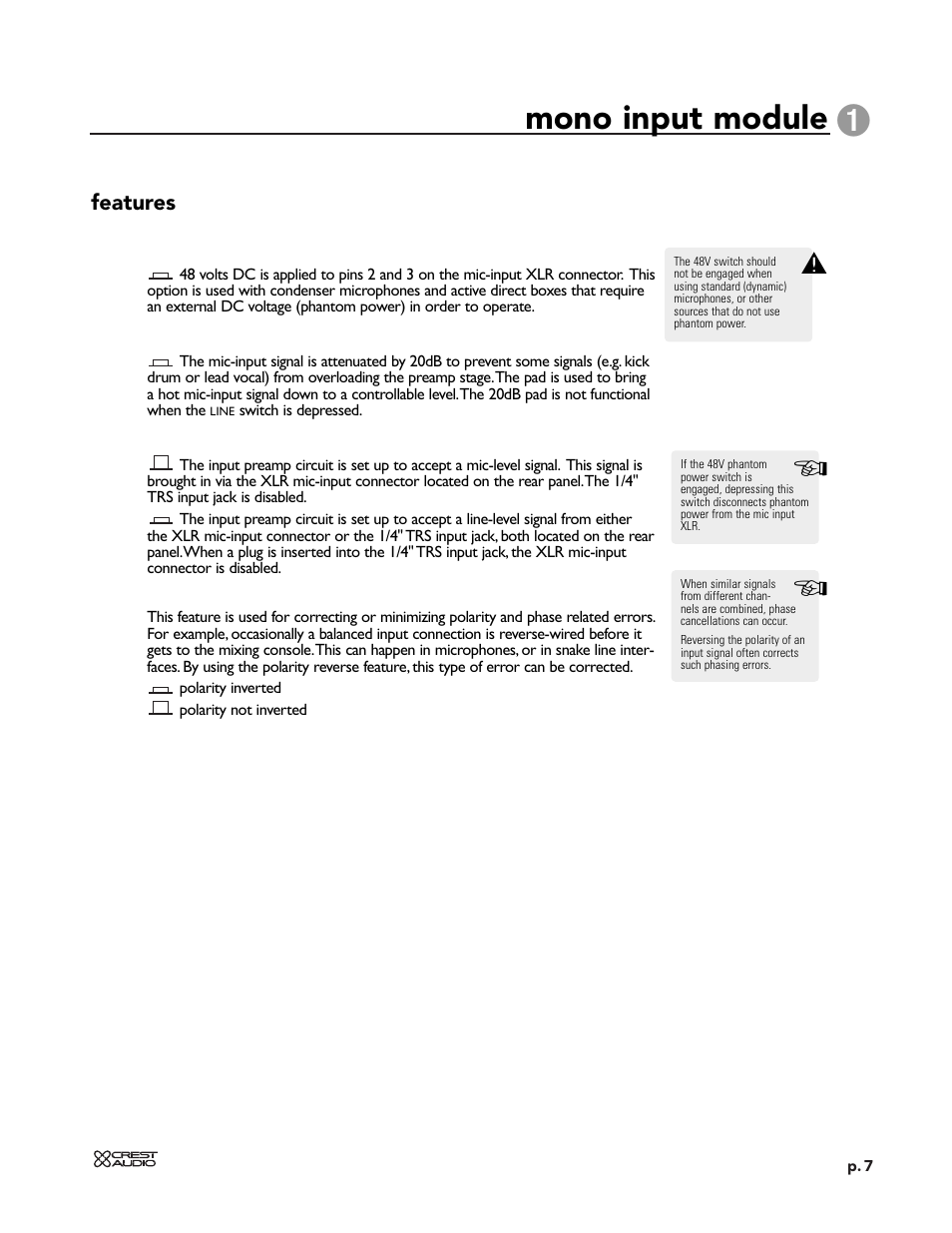 Mono input module | Peavey X-VCA User Manual | Page 7 / 142