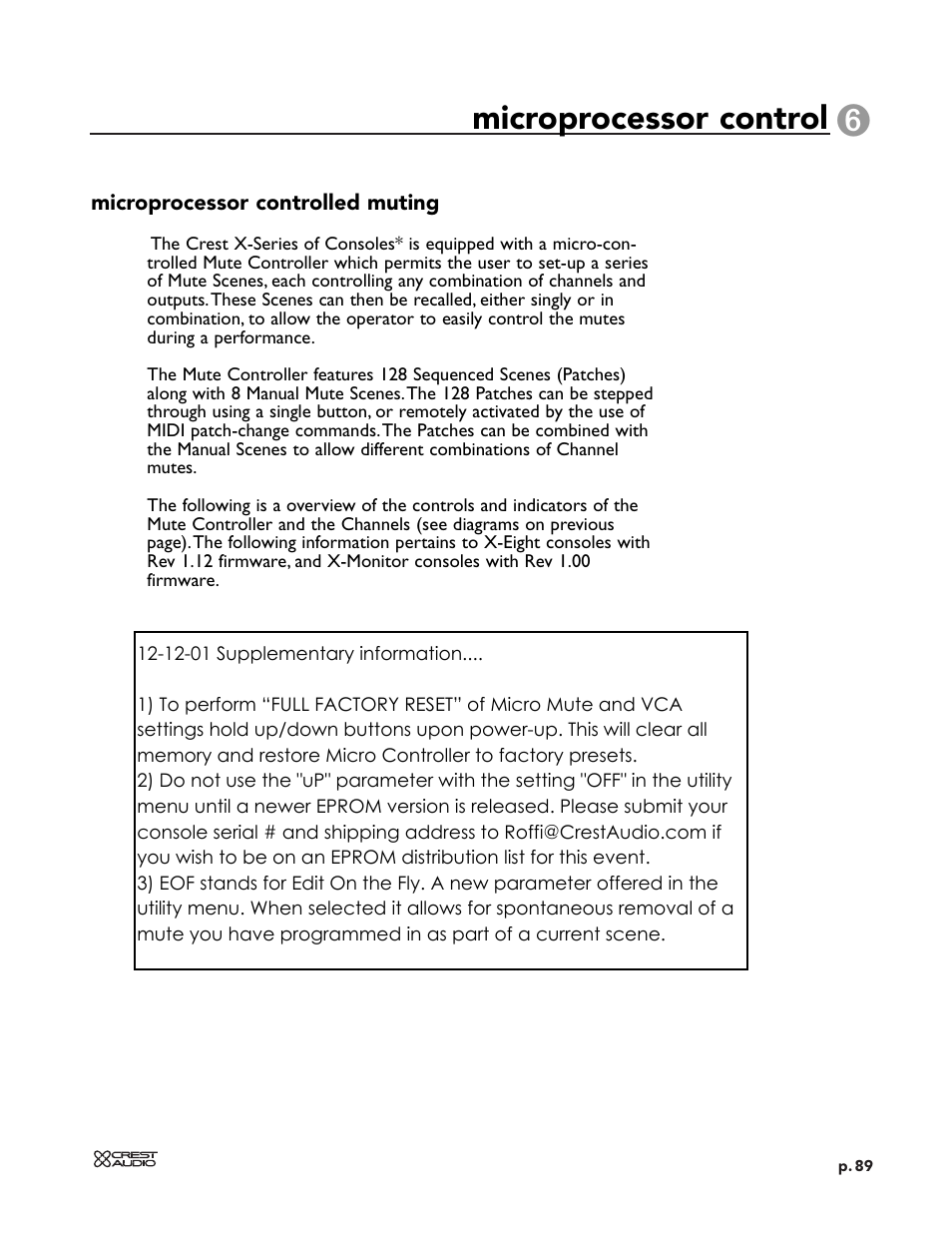 Microprocessor control | Peavey X-VCA User Manual | Page 89 / 142