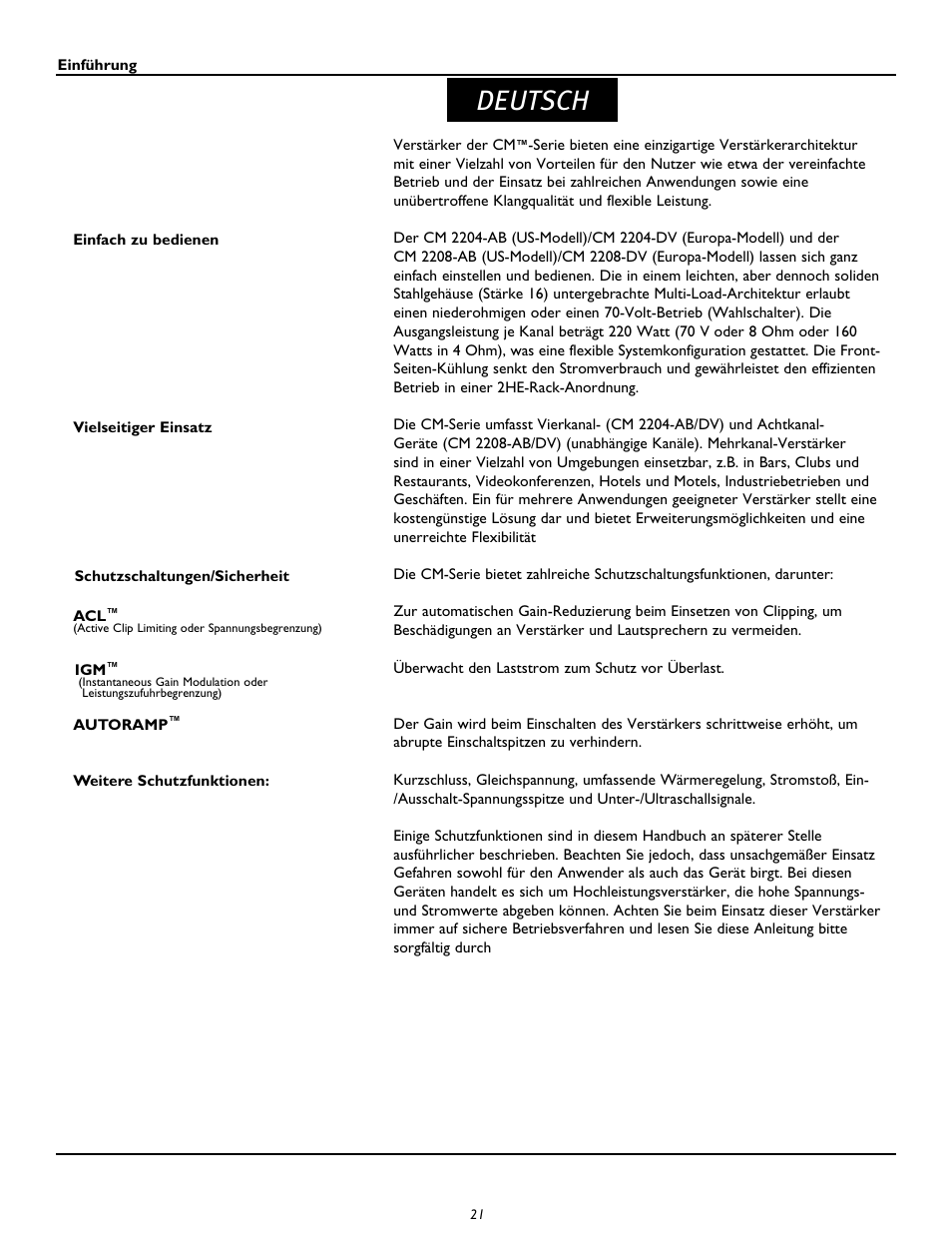 Deutsch | Peavey CM2204 User Manual | Page 21 / 64