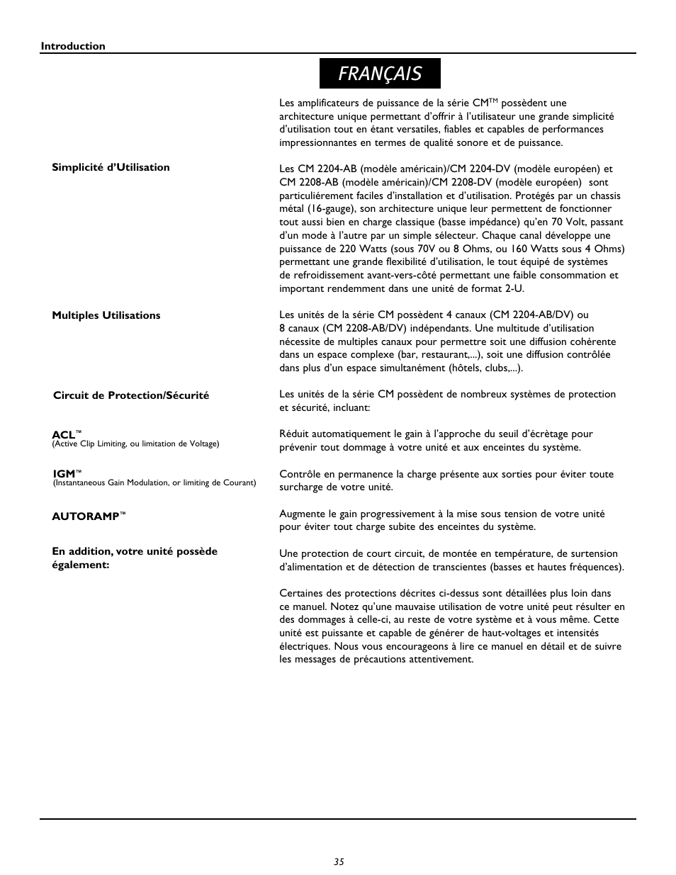 Français | Peavey CM2204 User Manual | Page 35 / 64