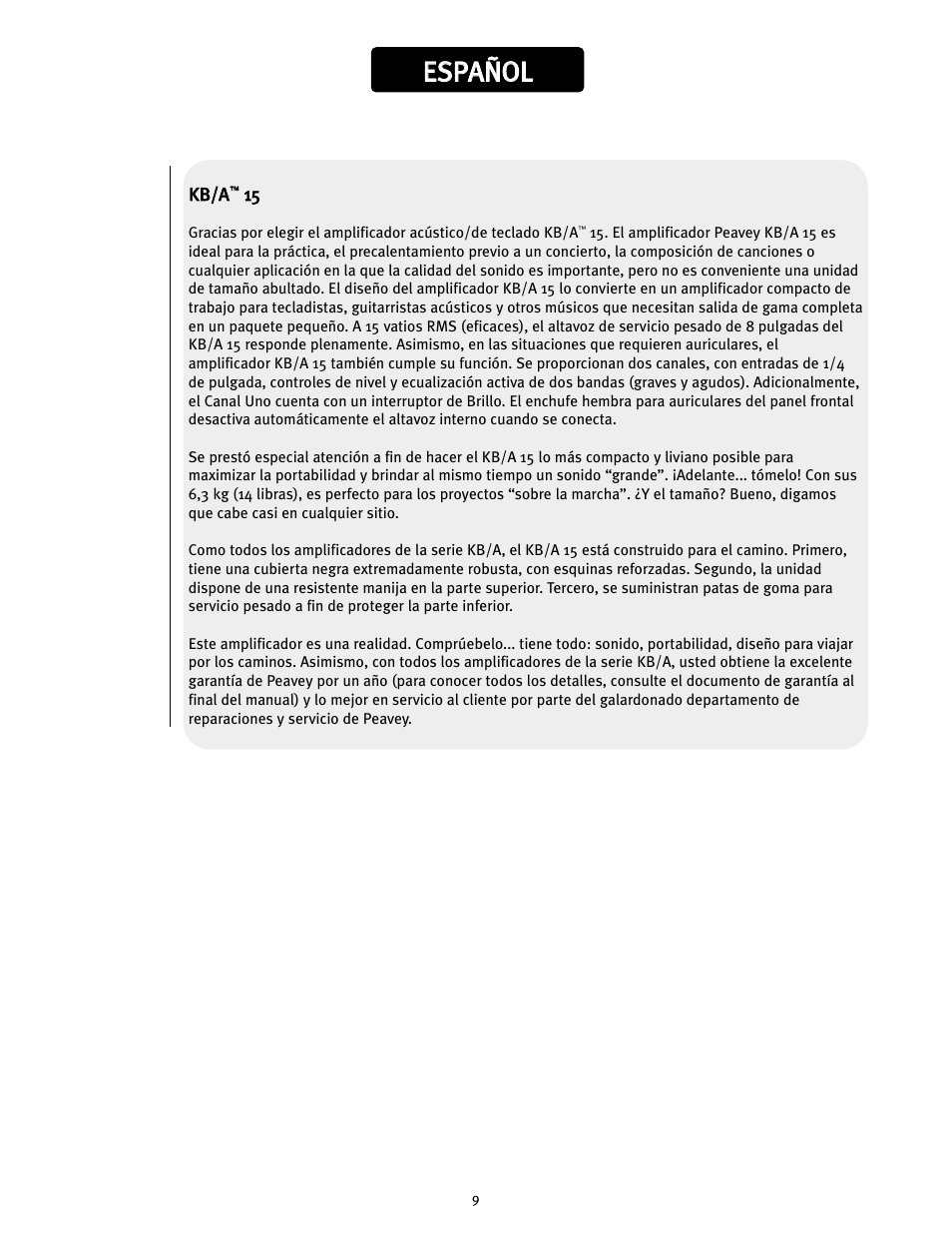 Ees sp pa añ ño oll | Peavey 0280305057 User Manual | Page 9 / 24
