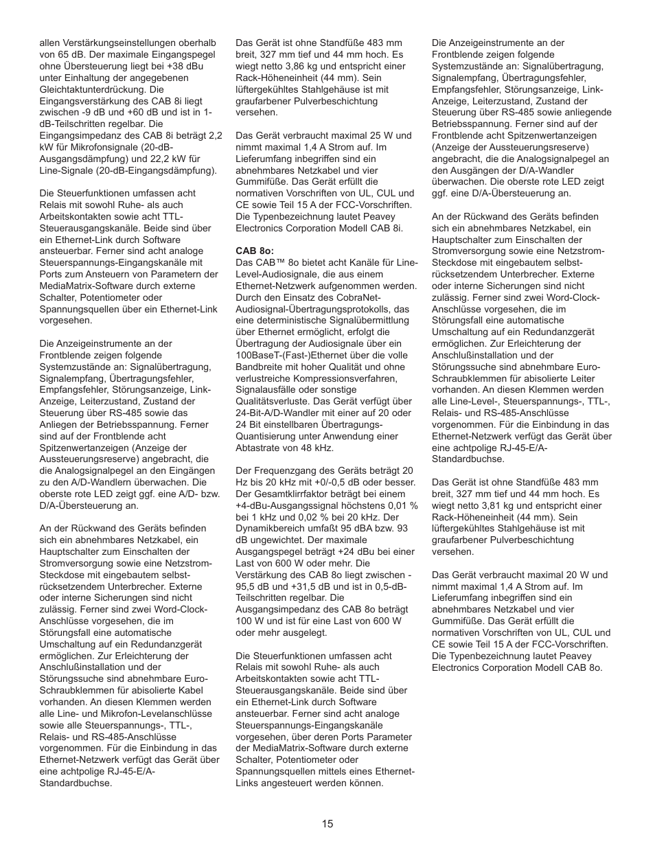 Peavey CAB 80 User Manual | Page 15 / 16