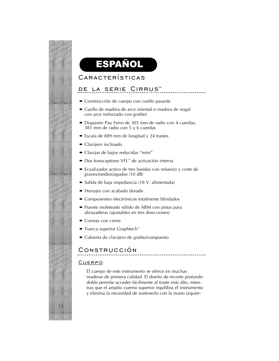 Español | Peavey Cirrus User Manual | Page 12 / 40