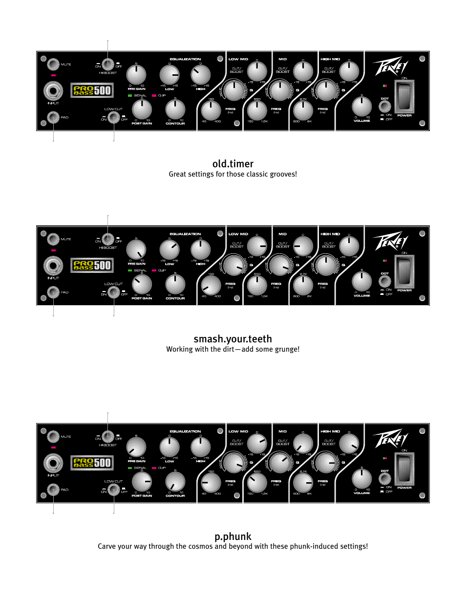 Old.timer, Smash.your.teeth, P.phunk | Peavey 500 User Manual | Page 11 / 32