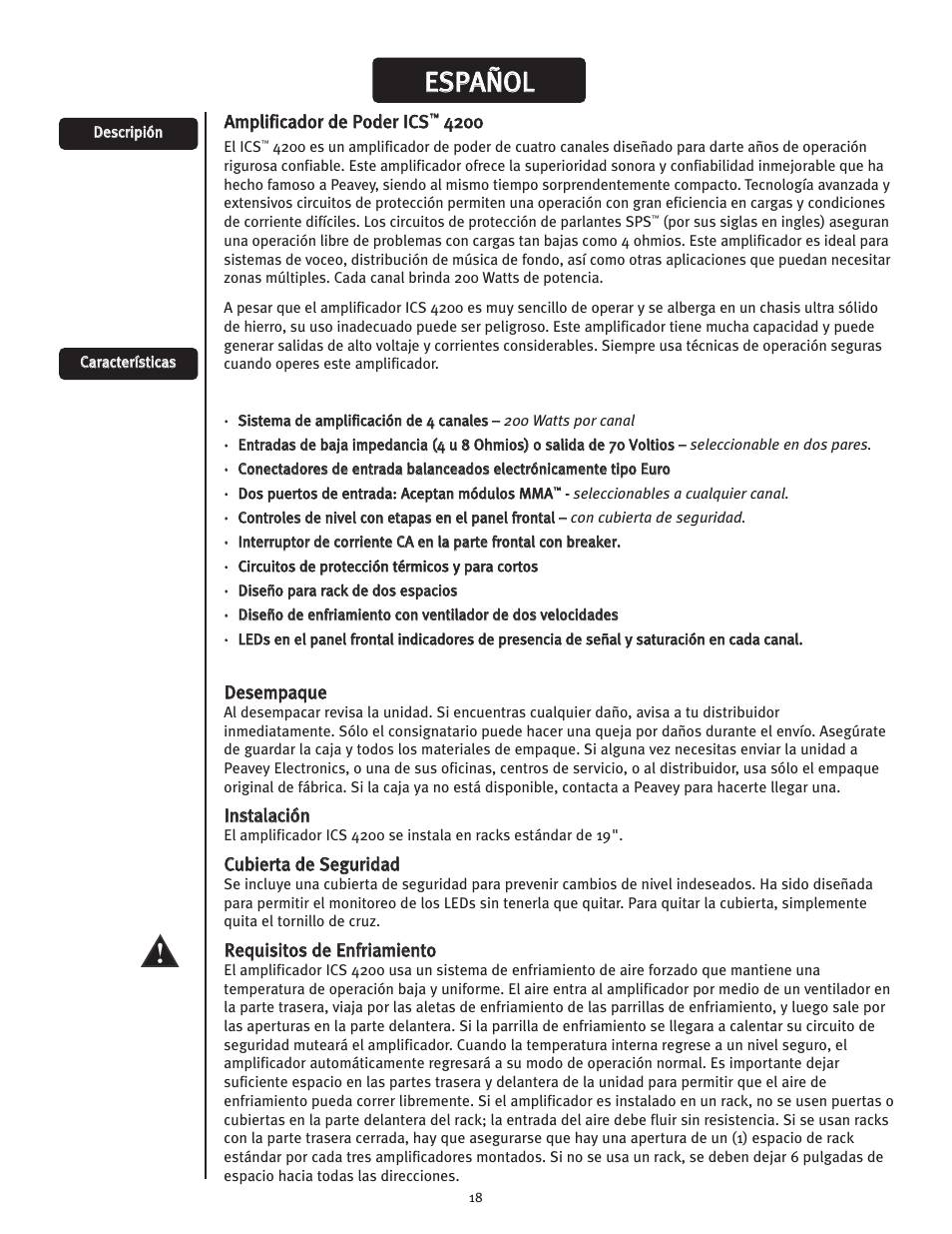 Ees sp pa añ ño oll | Peavey ICS 4200 User Manual | Page 18 / 56