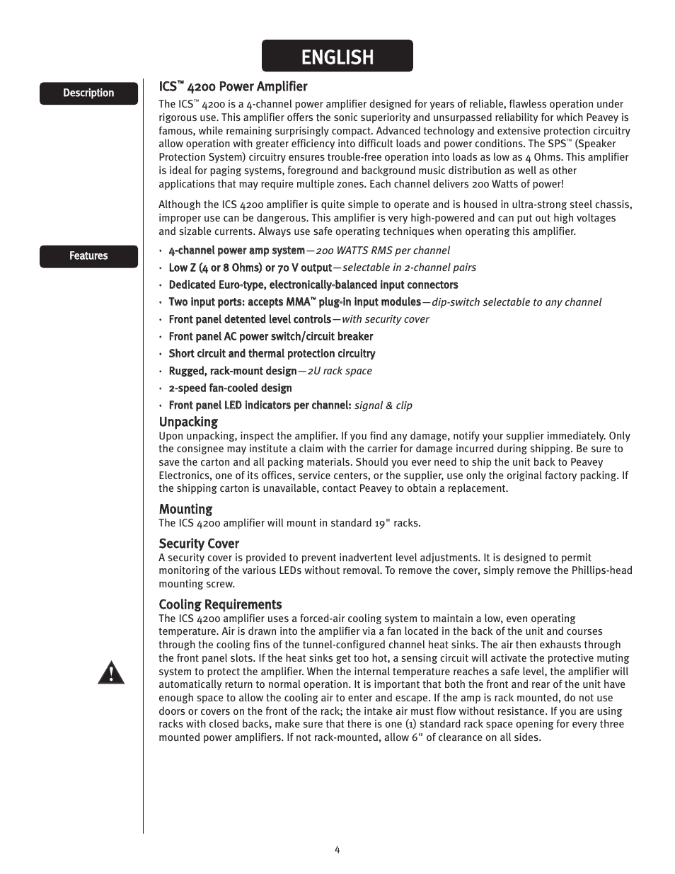 Een ng glliis sh h | Peavey ICS 4200 User Manual | Page 4 / 56