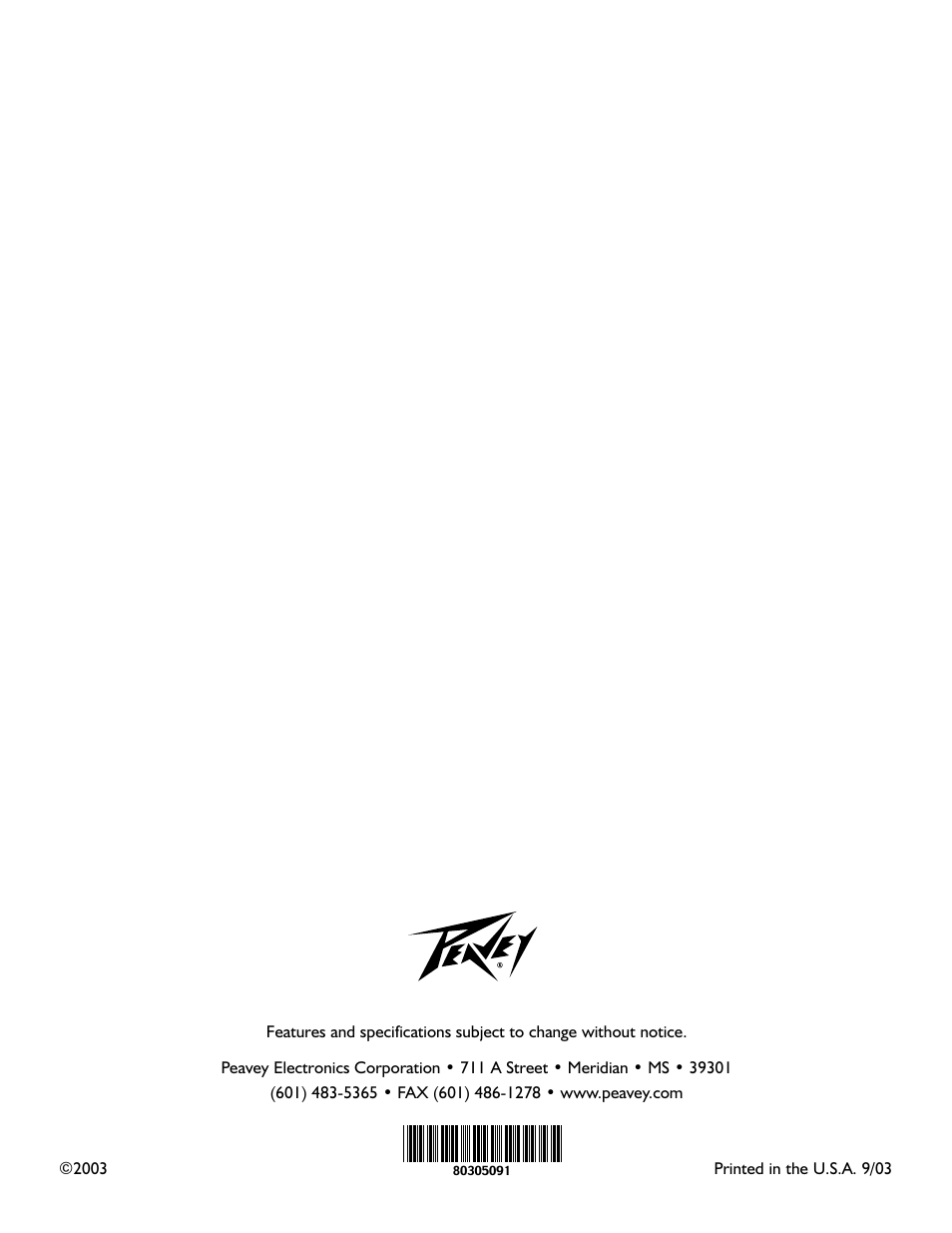 Peavey Triple 40/EFX User Manual | Page 44 / 44