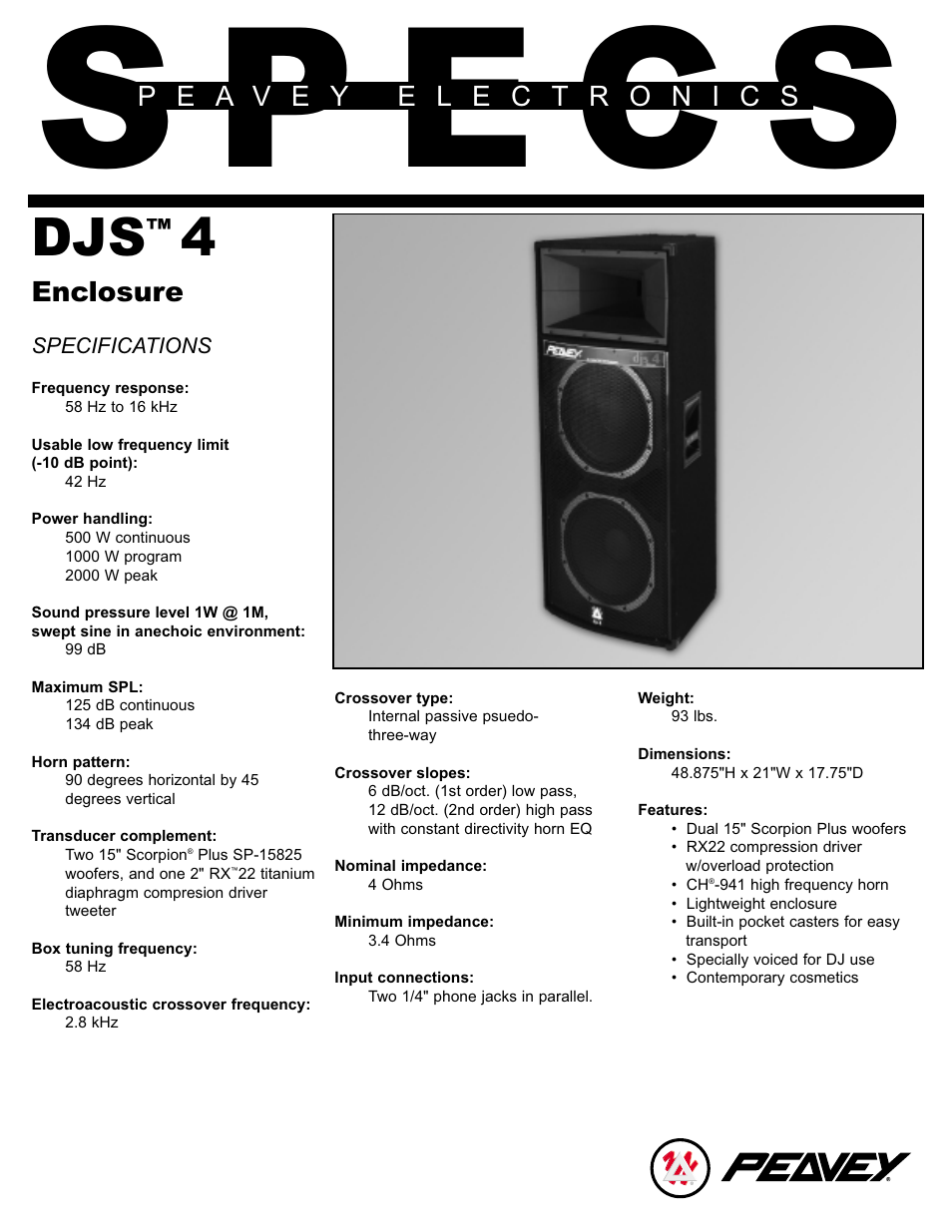 Peavey DJS 4 User Manual | 2 pages