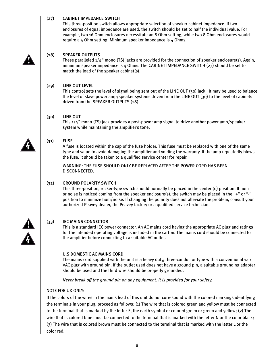 Peavey JSX Joe Satriani Signature All-Tube Amplifier User Manual | Page 8 / 36