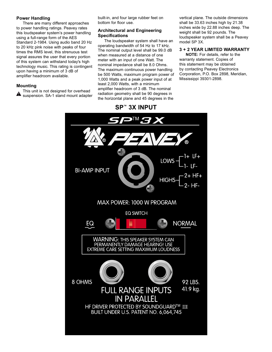 3x input | Peavey SP 3X User Manual | Page 3 / 4