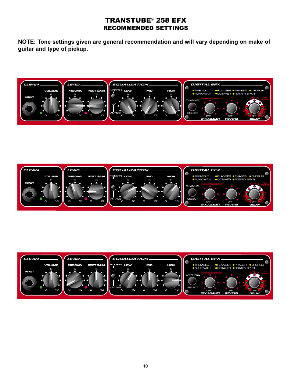 Transtube, 258 efx | Peavey 258 EFX User Manual | Page 10 / 36