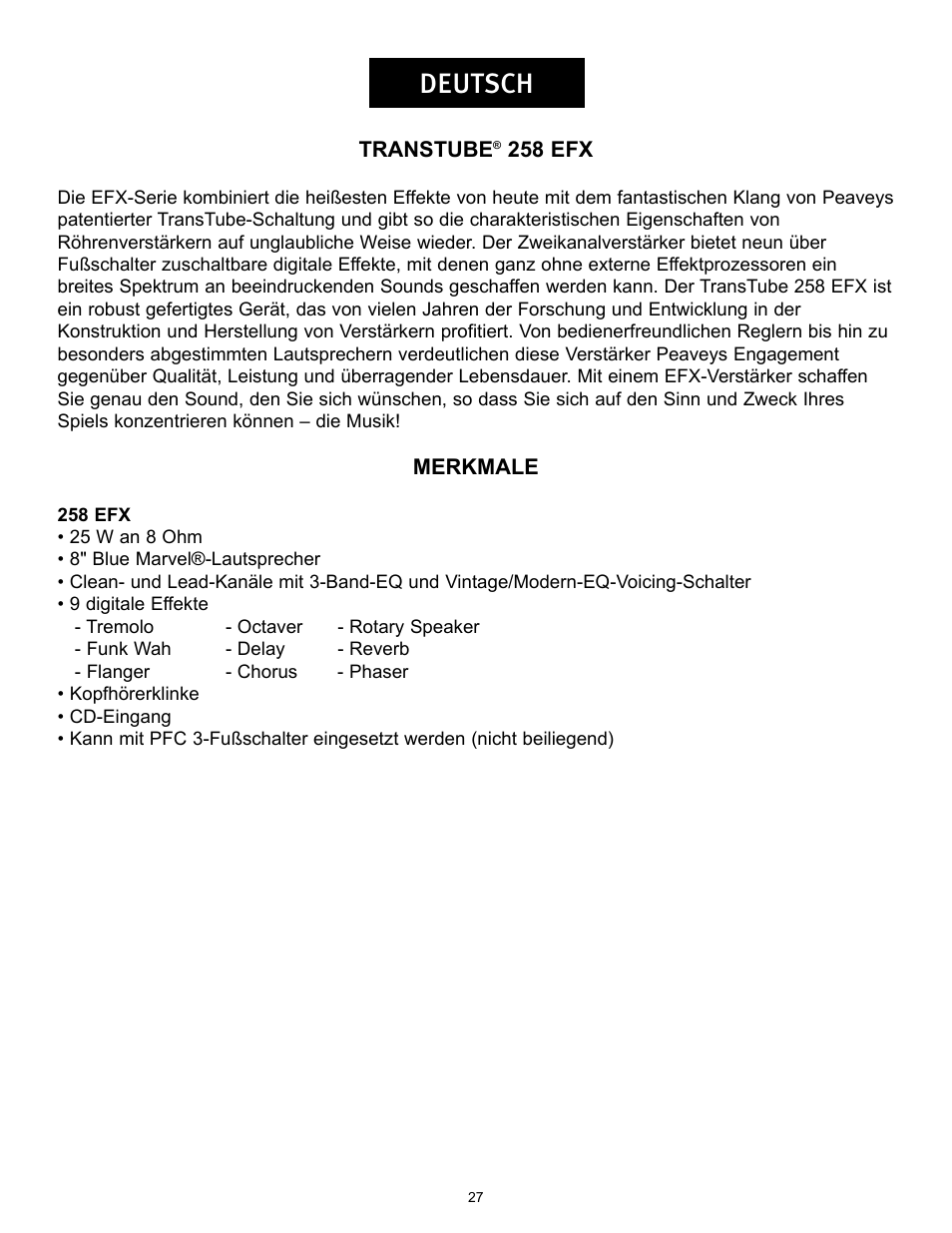 Deutsch | Peavey 258 EFX User Manual | Page 27 / 36