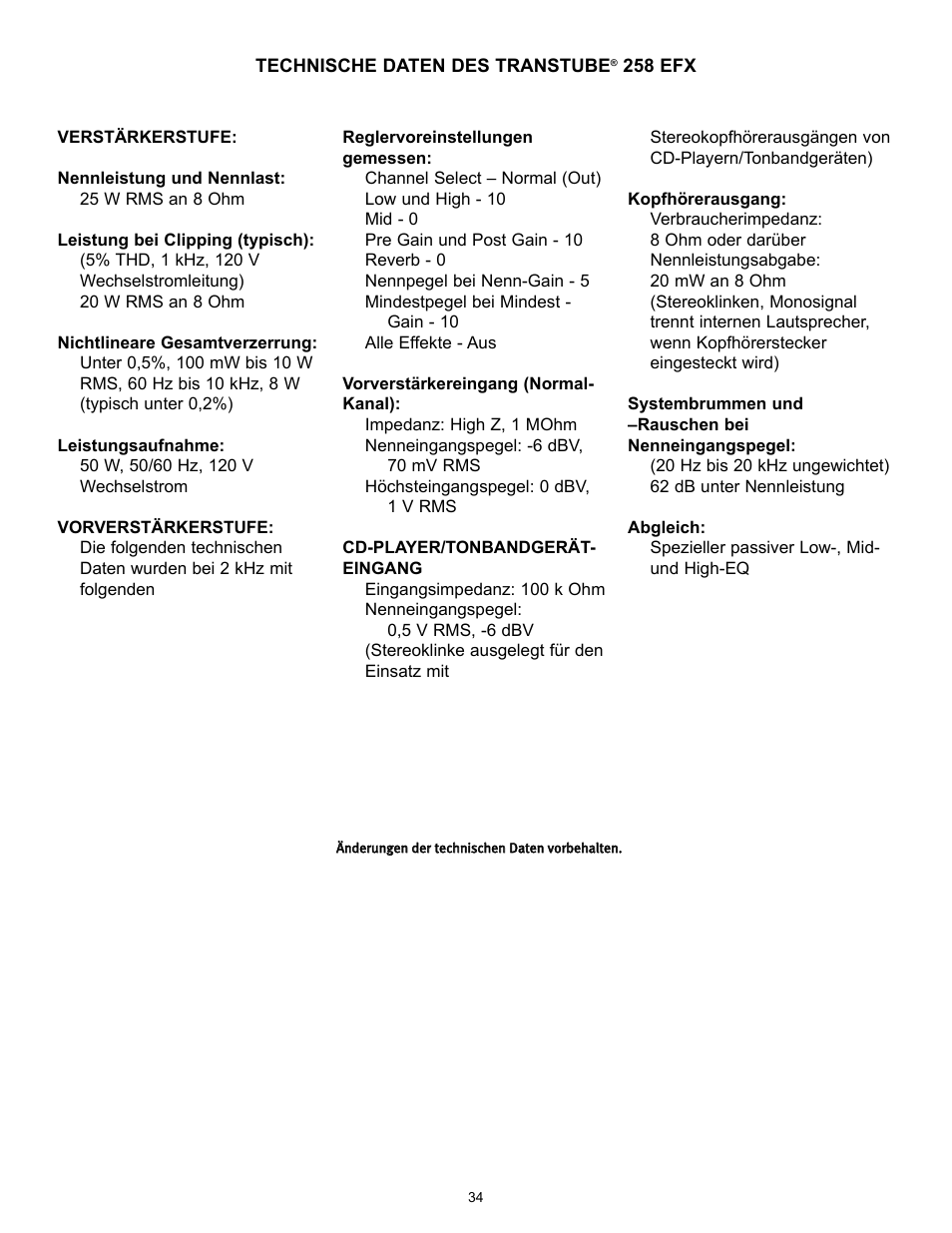 Peavey 258 EFX User Manual | Page 34 / 36