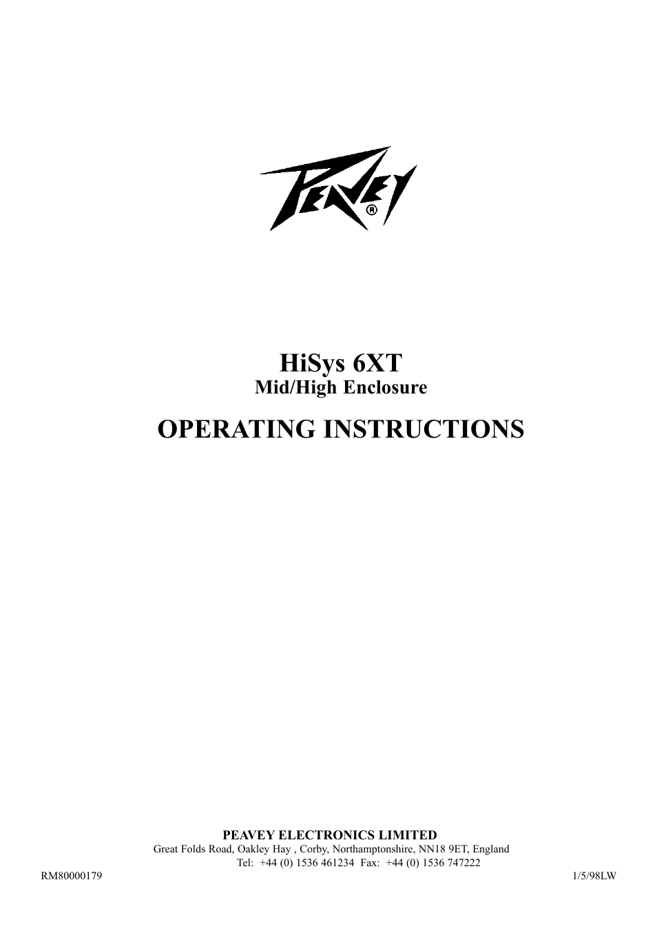 Peavey HiSys 6XT User Manual | 6 pages