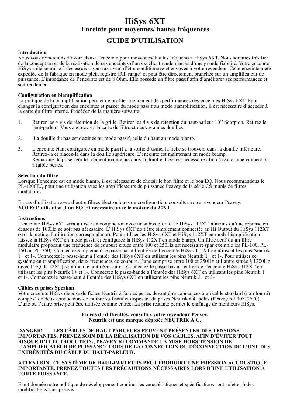 Hisys 6xt | Peavey HiSys 6XT User Manual | Page 3 / 6