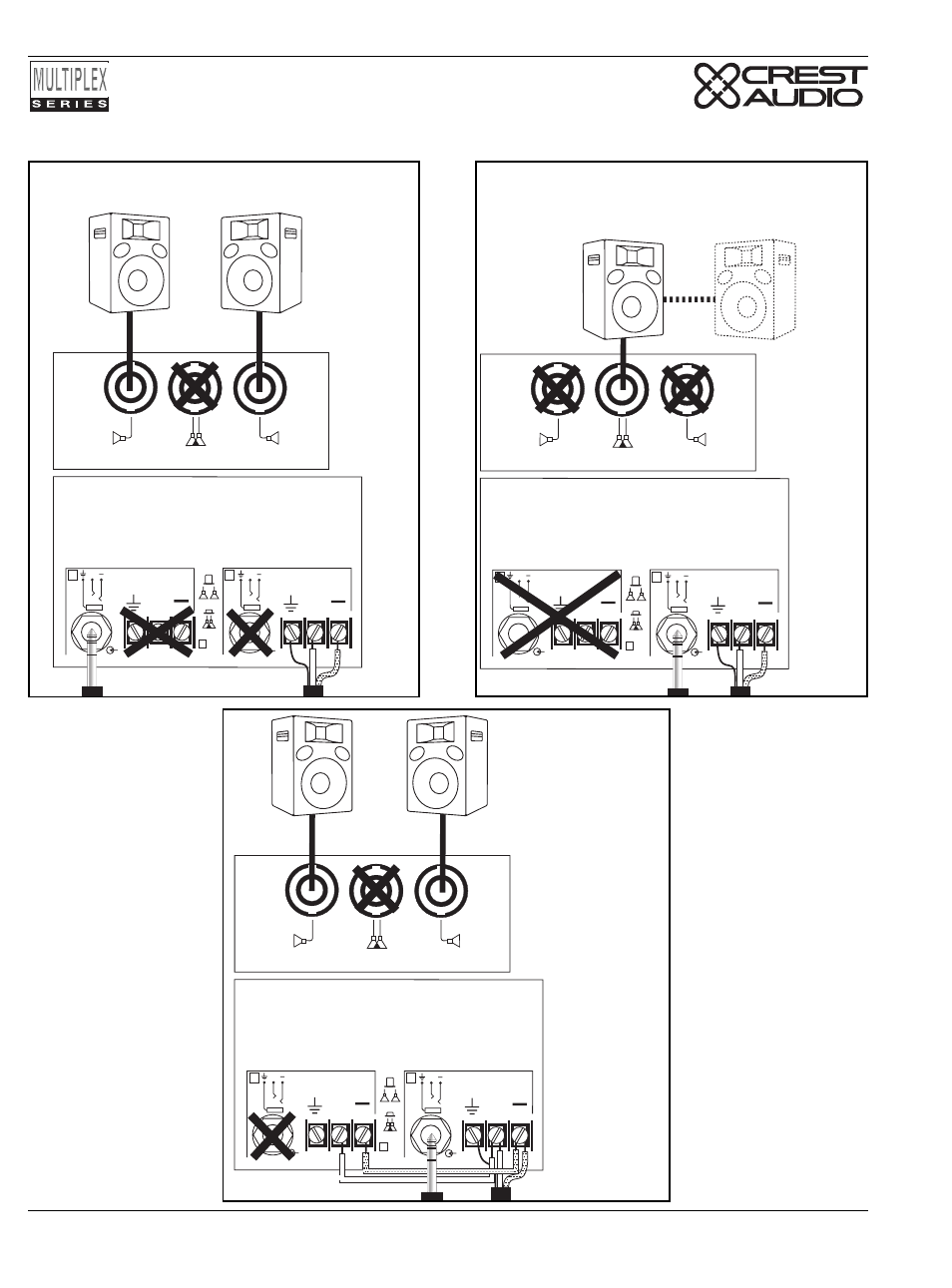 Speakon outputs - mode connections, Bridged mode, Stereo mode | Parallel mode | Peavey Multiplex Series User Manual | Page 16 / 22