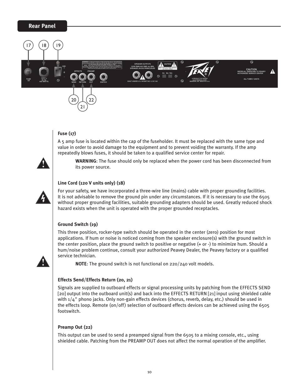 Rear panel | Peavey 6505TM User Manual | Page 10 / 16