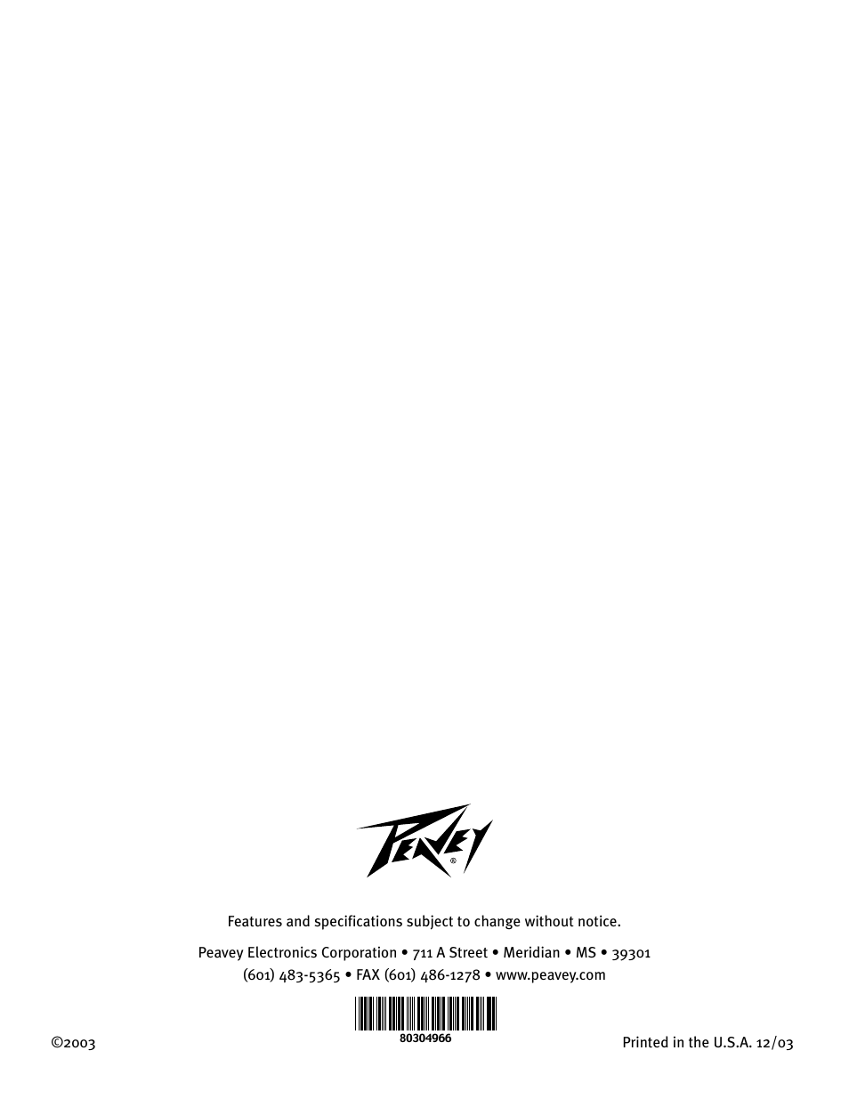 Peavey PR 10P User Manual | Page 44 / 44