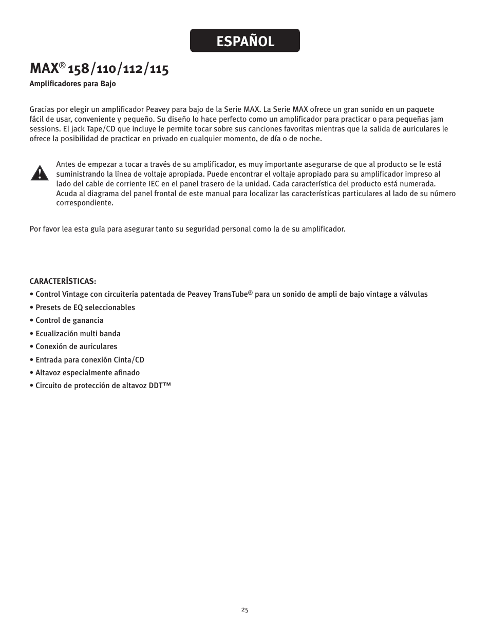 Español | Peavey 110 User Manual | Page 25 / 32
