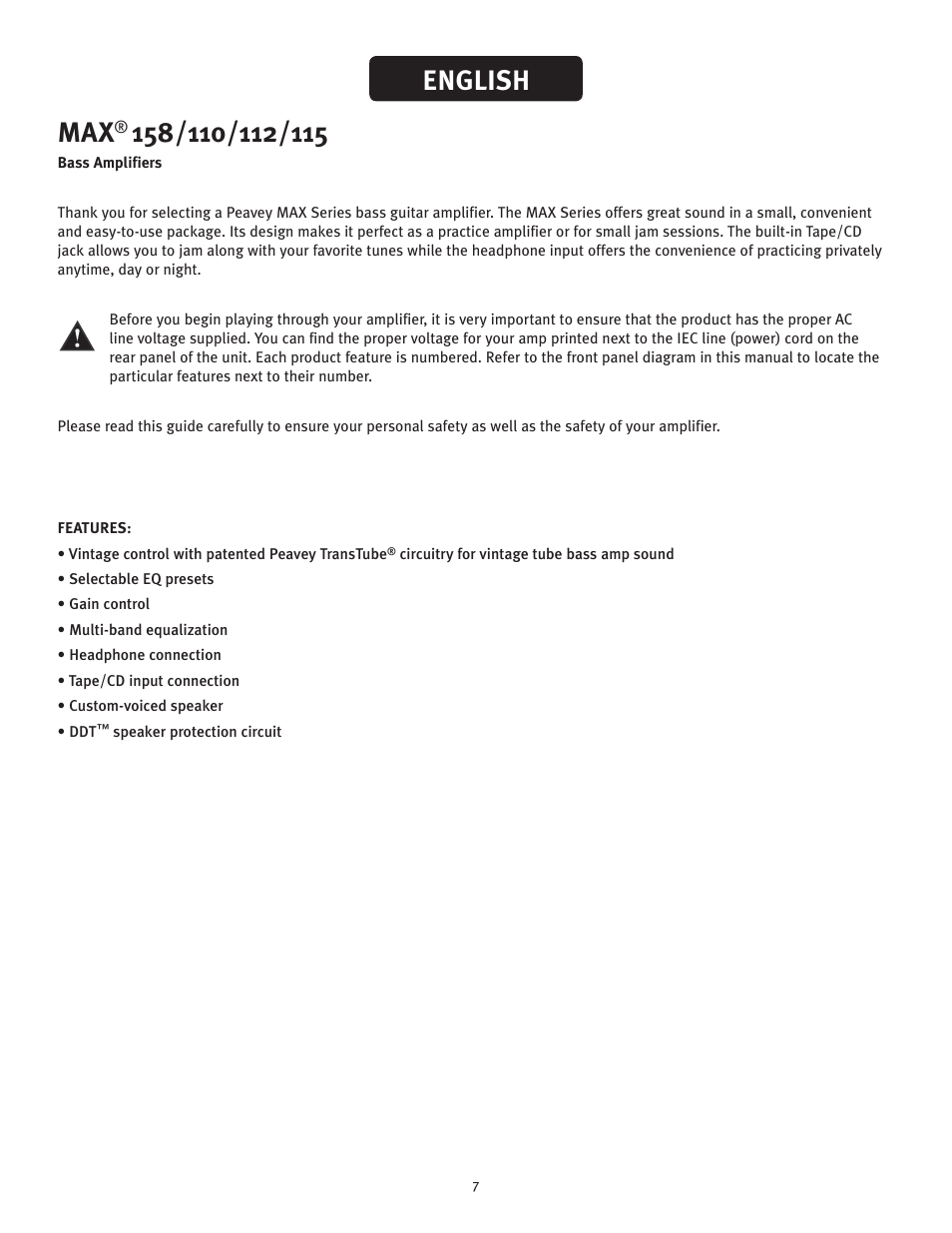 English | Peavey 110 User Manual | Page 7 / 32