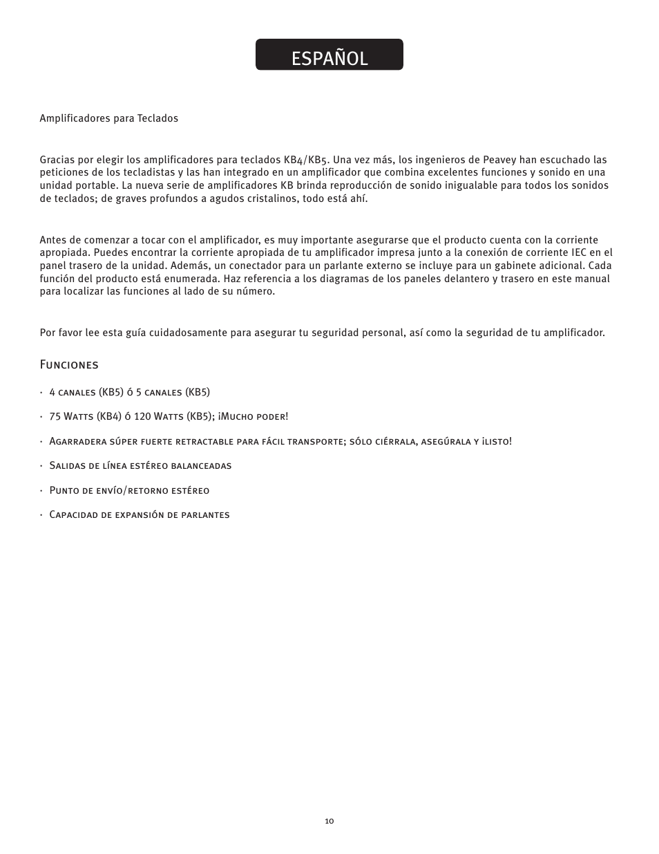 Kb4/kb5, Español | Peavey KB4/KB5 User Manual | Page 10 / 28