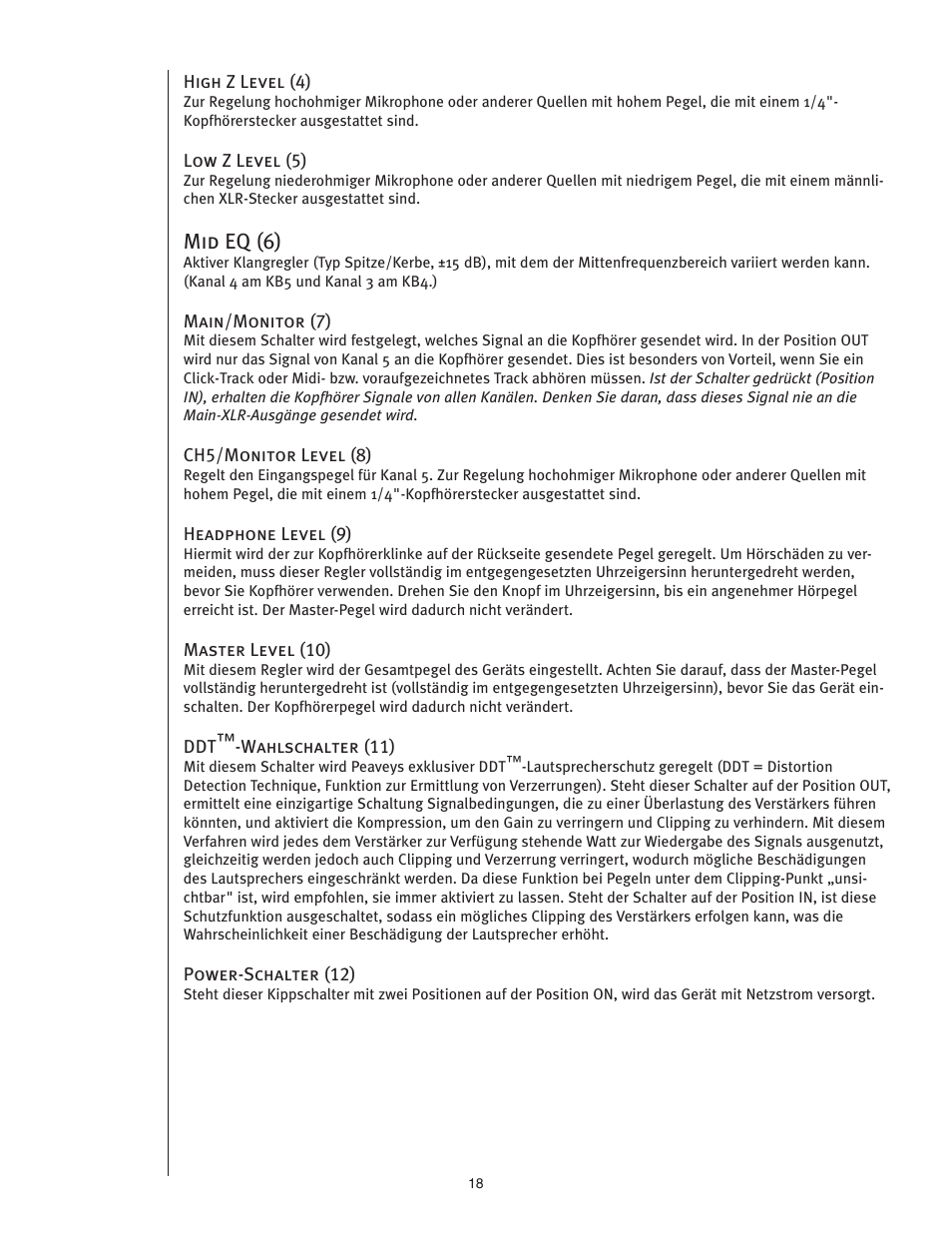 Mid eq (6) | Peavey KB4/KB5 User Manual | Page 18 / 28